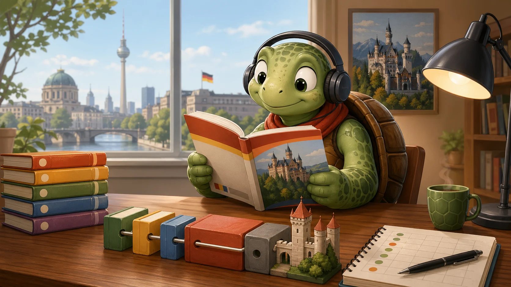 Die TortoLingua Schildkröte liest einfache Texte für Deutsch mit Audio und Wochenplan